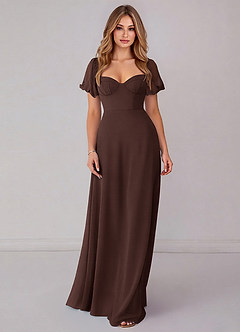 Azazie Fatima Bridesmaid Dresses Ganache A-Line with Pockets Chiffon Dress image3
