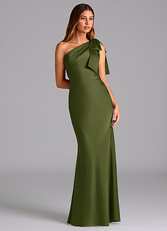 Azazie Yuanna Bridesmaid Dresses Bright Olive Mermaid One Shoulder Stretch Satin Dress image5