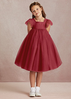 Azazie Kalio Flower Girl Dresses Pomegranate A-Line with Sleeves Tulle Dress image2