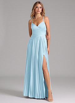 Azazie Vini Robes de demoiselle d'honneur Robe Trapèze en Satin extensible Plissée Bleu Ciel image4