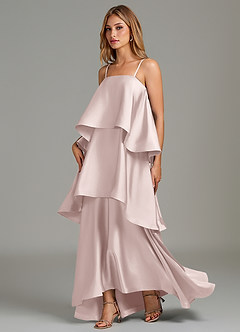 Azazie Azalea Bridesmaid Dresses Blushing Pink A-Line Ruched Stretch Satin Dress image3