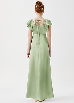 Azazie Bondi Junior Vestido de Salvia Polvorienta de Satén Metálico de Corte En A con Corte Lateral image2