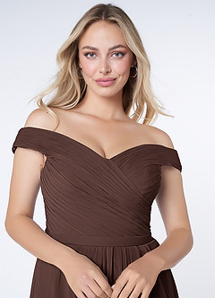 Azazie Audrianna Final Sale Burgundy A-Line Off-The-Shoulder Gathered Chiffon Convertible Dress image5