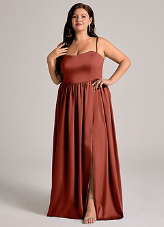 Azazie Calianna Brautjungfernkleider Wandelbar A-Linie Schulterfrei Stretch-Satin Kleid Terrakotta image9