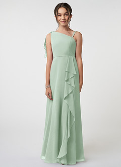 Azazie Aidy Junior Agave A-Line Bow Chiffon Dress image1