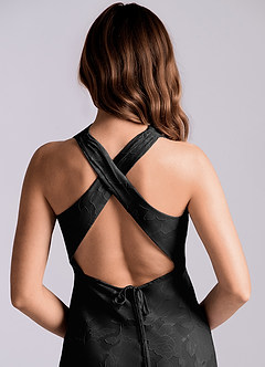 Azazie Evadne Final Sale Black Sheath Pleated Floral Burnout Dress image5