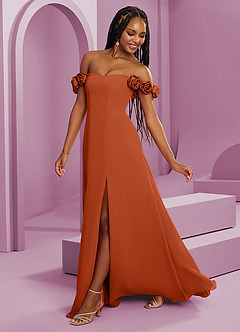 Barbie ♥ Azazie Jurken voor bruidsmeisjes Converteerbaar Jurk van Chiffon met A-Lijn Off the Shoulder Verbrande Sinaasappel image13