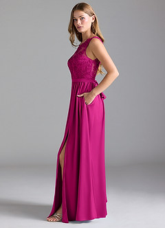 Azazie Elly Bridesmaid Dresses Fuchsia A-Line Lace Stretch Satin Dress image7