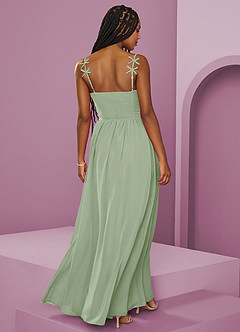 Barbie ♥ Azazie Jurken voor bruidsmeisjes Jurk van Chiffon met A-Lijn Geplooid Stoffige Salie image14