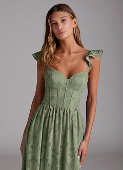 Azazie Denisse Bridesmaid Dresses Pistachio A-Line Ruched Floral Burnout Dress image4