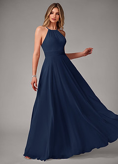 Azazie Amalia Vestidos de damas de honor Vestido de Azul Marino Oscuro de Gasa de Corte en A con Plisado image4