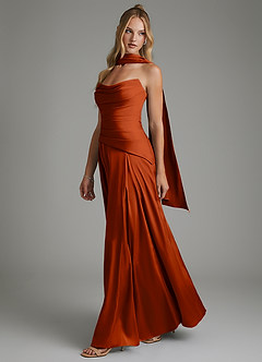 Azazie Gabriela Robes de demoiselle d'honneur Robe Trapèze en Satin extensible Corset Paprika image6
