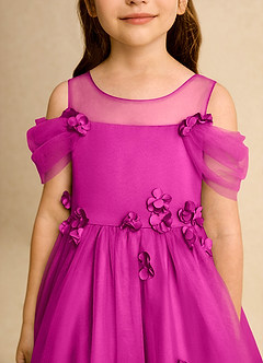 Azazie Juni Flower Girl Dresses Fuchsia Ball-Gown Pleated Tulle Dress image9