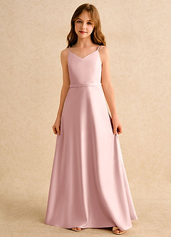 Azazie Fishie Junior Formal Blumenmädchenkleider A-Linie Matte Satin Kleid Puderrosa image4