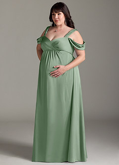 Azazie Rhea Maternity Bridesmaid Dresses A-Line Off-The-Shouler Pleated Stretch Satin Floor-Length Dress image11