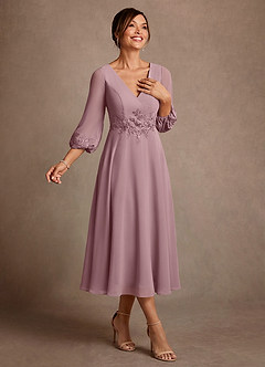 Azazie Ana Suknie dla Matki Panny Młodej Linia A Koronka Szyfon Długość herbaty Sukienka image2
