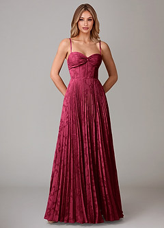 Azazie Akiko Vestidos de damas de honor Vestido de Borgoña de Devorado Floral de Corte en A con Escote de Corazón image5