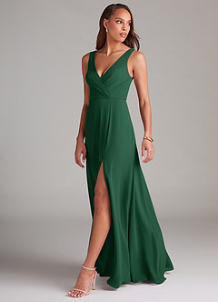 Azazie Nelly Bridesmaid Dresses Dark Green A-Line Pleated Chiffon Dress image4