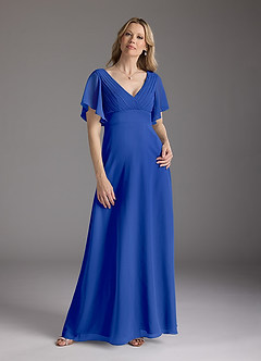 Azazie Alessa Mother of the Bride Dresses Royal Blue A-Line V-Neck Pleated Chiffon Dress image3