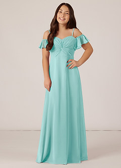 Azazie Juna Junior Vestido de Aqua de Gasa de Corte En A con Vestidos sin tirantes image1