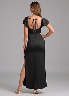 Azazie Demia Bridesmaid Dresses Black Sheath Sweetheart Neckline Stretch Satin Dress image6