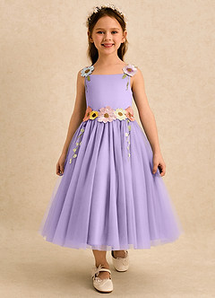 Azazie Meadow Robe Demoiselle D'honneur Fillette Robe Trapèze en Dentelle Lilas image1