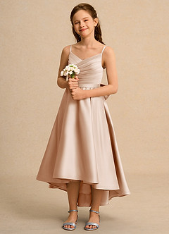 Azazie Sweets Junior Formal Flower Girl Dresses English Rose A-Line Pleated Matte Satin Dress image1