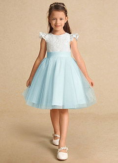 Azazie Vetty vestidos de niña de las flores Vestido de Marfil Vidrio Marino de Tul de Corte En A con Encaje image6