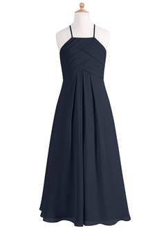 Azazie Ginger Junior Dark Navy A-Line Pleated Chiffon Dress image7