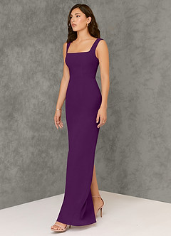 Azazie Flori Bridesmaid Dresses Grape Sheath Square Neckline Chiffon Dress image4