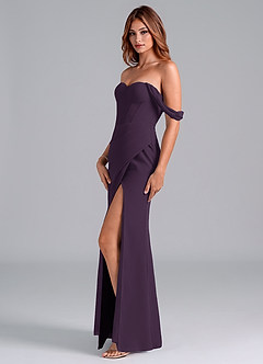 Azazie Asha Jurken voor bruidsmeisjes Converteerbaar Jurk van Chiffon met Kolom Off the Shoulder Pruim image4