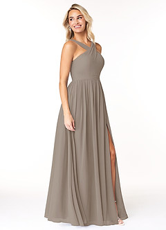 Azazie Elvira Bridesmaid Dresses Taupe A-Line Pleated Chiffon Dress image4