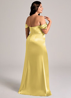 Azazie Saige Bridesmaid Dresses Canary Sheath Off the Shoulder Metallic Satin Convertible Dress image7