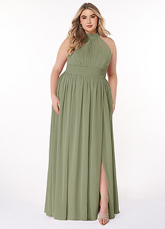 Azazie Iman Brautjungfernkleider A-Linie A-Linie Gerüscht Chiffon Kleid Pistazie image8