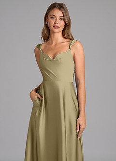 Azazie Beatrice 신부 들러리 드레스 A라인 스윗하트 네크라인 스트레치 새틴 바닥 길이 드레스 image7