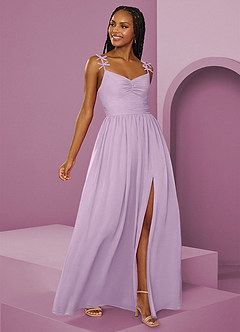 Barbie ♥ Azazie Robes de demoiselle d'honneur Robe Trapèze en Mousseline de soie Plissée Frostiges Flieder image7