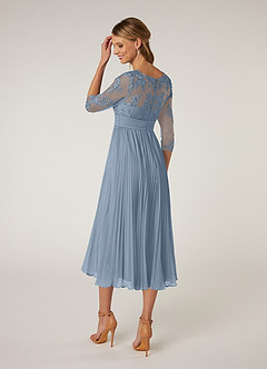 Azazie Tutu Mother of the Bride Dresses Dusty Blue A-Line Boatneck Lace Chiffon Dress image4