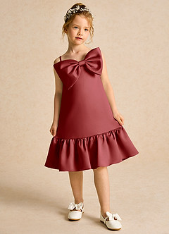 Azazie Kiwi Flower Girl Dresses Rust A-Line Spaghetti Strap Matte Satin Dress image4