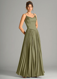 Azazie Saedra Robes de demoiselle d'honneur Robe Trapèze en Satin extensible Corset Pistache image7