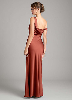 Azazie Madelyn Bridesmaid Dresses Terracotta Mermaid One Shoulder Stretch Satin Convertible Dress image2