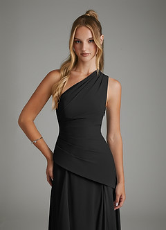 Azazie Holly At-home Try On Dresses Black A-Line Corset Chiffon Dress image6