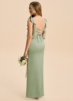 Azazie Jessamine Junior Dusty Sage A-Line Ruched Stretch Satin Dress image4