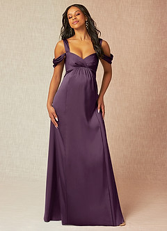 Azazie Rhea Maternity Bridesmaid Dresses A-Line Off-The-Shouler Pleated Stretch Satin Floor-Length Dress image4