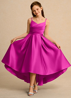 Azazie Sweets Girl vestidos de niña de las flores Vestido de Fucsia de Satin Mate de Corte En A con Plisado image4