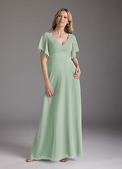 Azazie Alessa Mother of the Bride Dresses Agave A-Line V-Neck Pleated Chiffon Dress image3