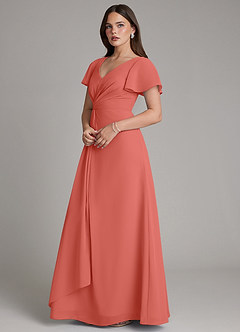 Azazie Kaya Final Sale Salmon Pink A-Line Pleated Chiffon Dress image7