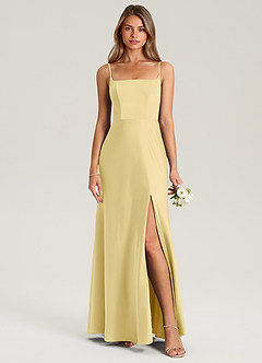 Azazie Lidia Robes de demoiselle d'honneur Robe Sirène en Satin extensible Fente Latérale Sorbet Citron image5