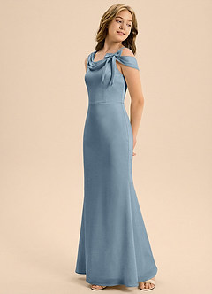 Azazie Cressida Junior Dusty Blue Mermaid Off the Shoulder Stretch Satin Dress image4
