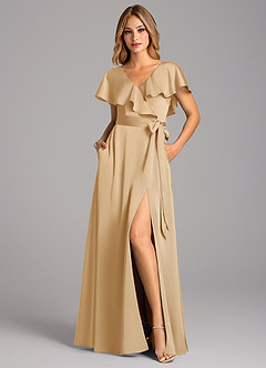 Azazie Lainey Robes de demoiselle d'honneur Robe Trapèze en Satin extensible avec poches Or image4
