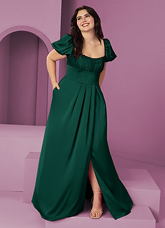 Barbie ♥ Azazie Bridesmaid Dresses Emerald A-Line Ruched Stretch Satin Dress image7